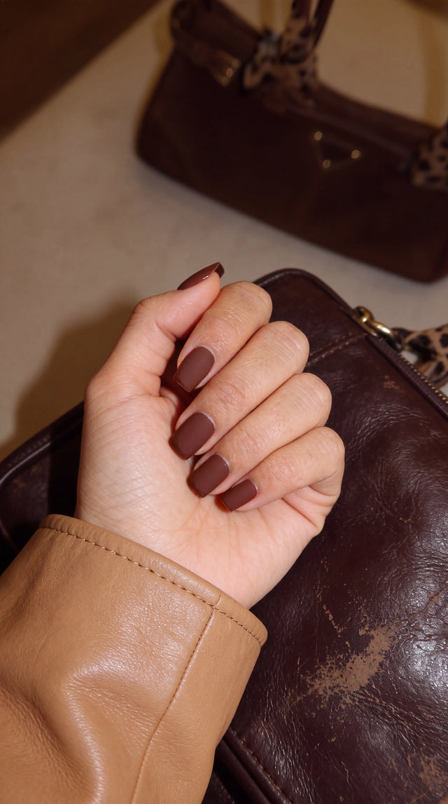 Cocoa Suede press-on nails, Medium Square